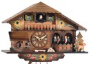 Horloge coucou &agrave; m&eacute;lodie bois clair fleurs color&eacute;es gros plan