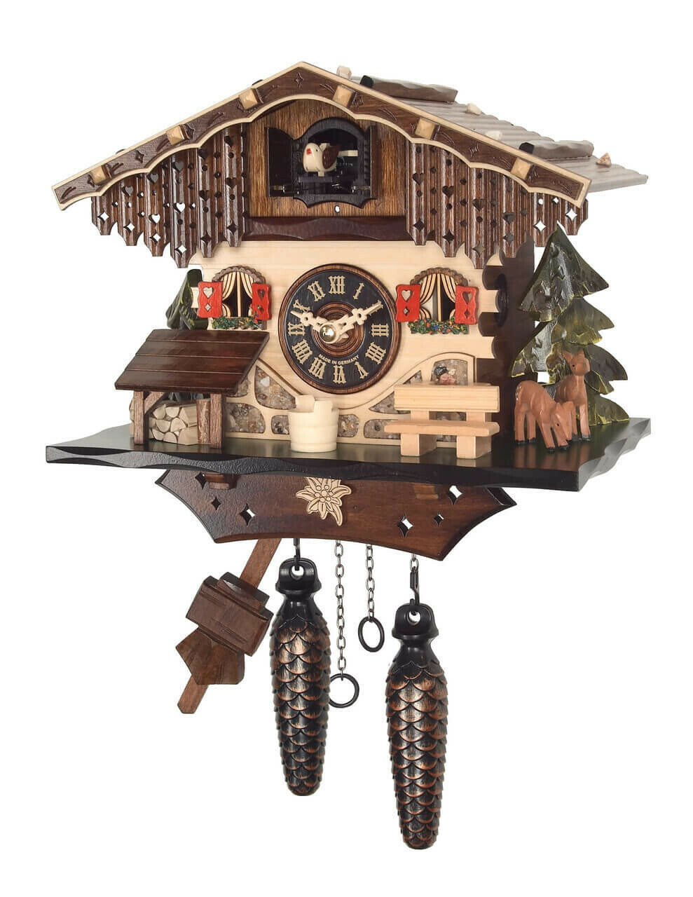 Horloge coucou &agrave; piles chalet chiots 22 cm