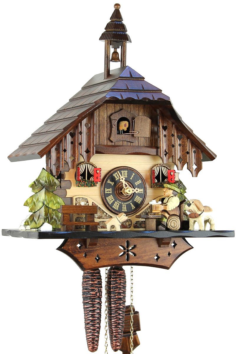 Horloge coucou m&eacute;canique chalet 1 jour personnage petit chien