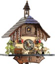Horloge coucou m&eacute;canique chalet 1 jour personnage petit chien gros plan