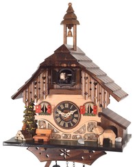 Horloge coucou à piles chalet personnage petits chiens 33 cm_zoom