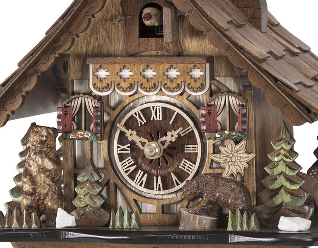 Horloge coucou m&eacute;canique traditionnel 1 jour chalet avec ours 23 cm_zoom chalet