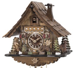 Horloge coucou mécanique traditionnel 1 jour chalet avec ours 23 cm_zoom