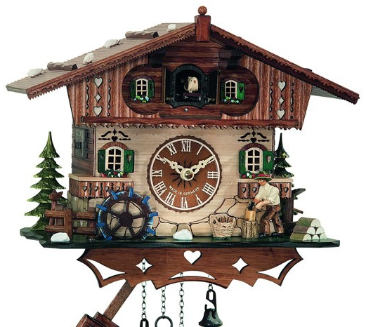 Horloge coucou chalet suisse 2 bois gros plan
