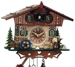 Horloge coucou chalet suisse 2 bois gros plan