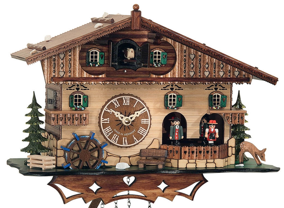 Horloge coucou musical avec danseurs et roue du moulin_zoom