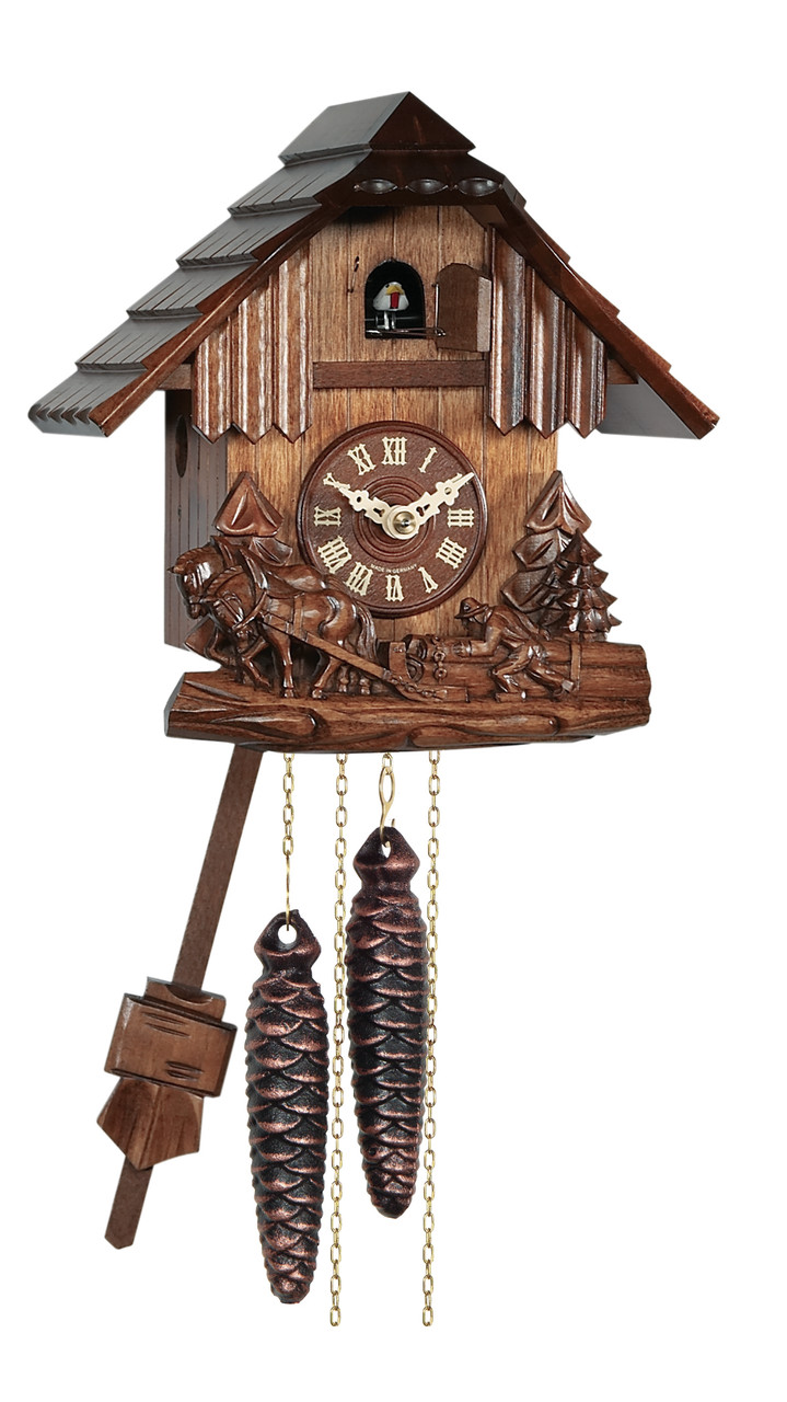 Horloge coucou m&eacute;canique 1 jour chevaux sculpt&eacute;s