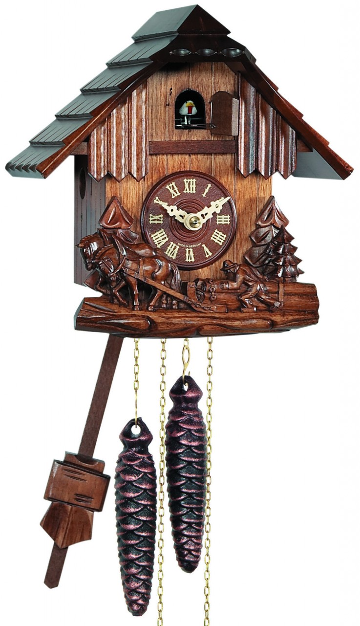 Horloge coucou &agrave; piles chevaux sculpt&eacute;s 21 cm