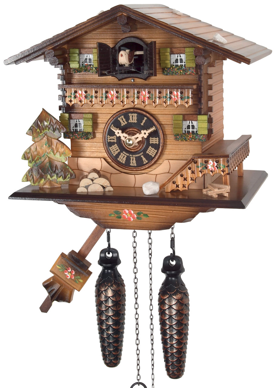 Horloge coucou m&eacute;canique traditionnel chalet 1 jour 20 cm