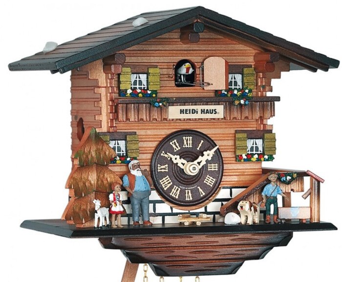 Horloge coucou à piles chalet "maison de Heidi" pour enfants gros plan