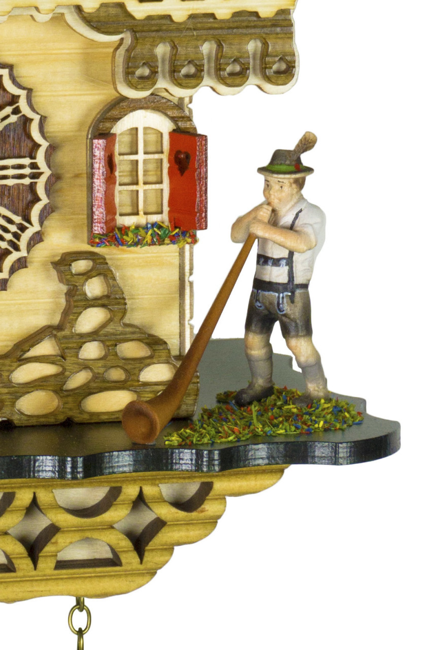Horloge coucou musical &agrave; piles chalet musicien traditionnel 23 cm_personnage