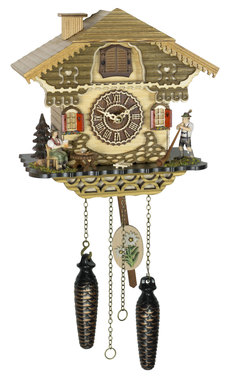 Horloge coucou musical &agrave; piles chalet musicien traditionnel 23 cm