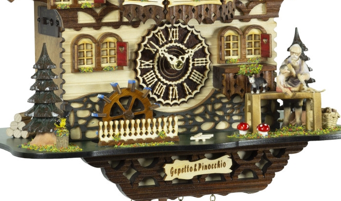 Horloge coucou musical &agrave; piles chalet Pinocchio 35 cm_zoom personnages