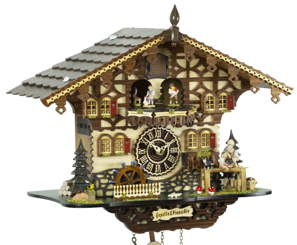 Horloge coucou musical &agrave; piles chalet Pinocchio 35 cm_zoom