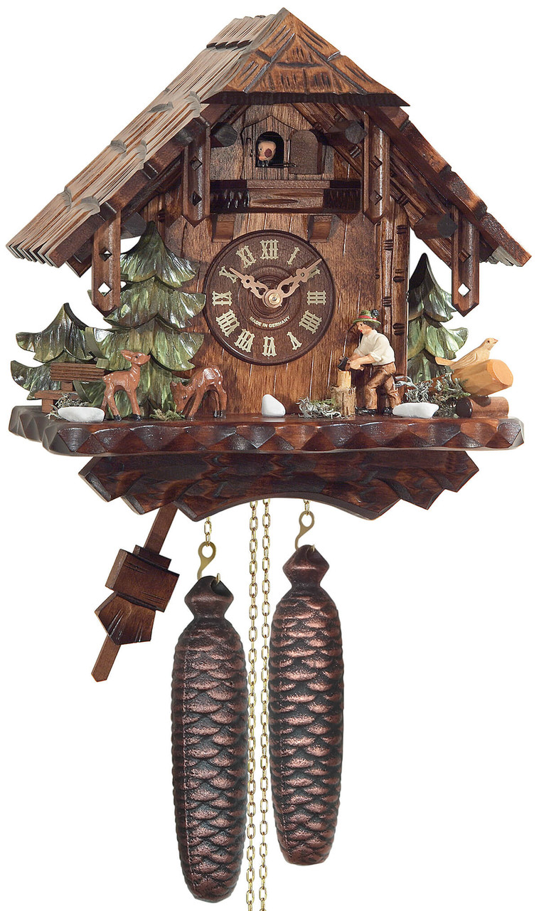 Horloge coucou m&eacute;canique chalet 1 jour sc&egrave;ne foresti&egrave;re