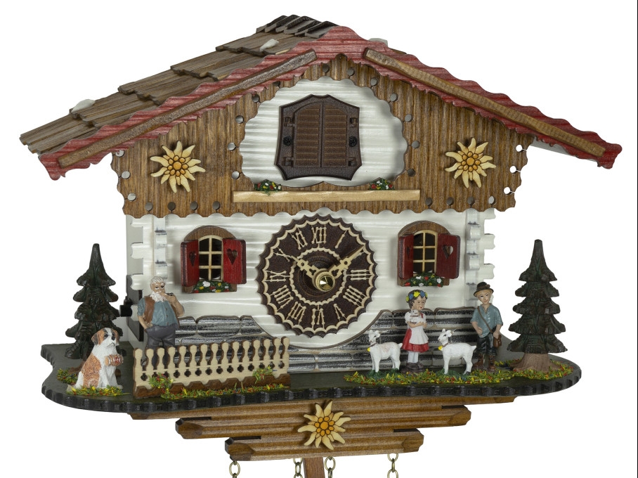 Horloge coucou musical &agrave; piles chalet petits moutons 27 cm_zoom