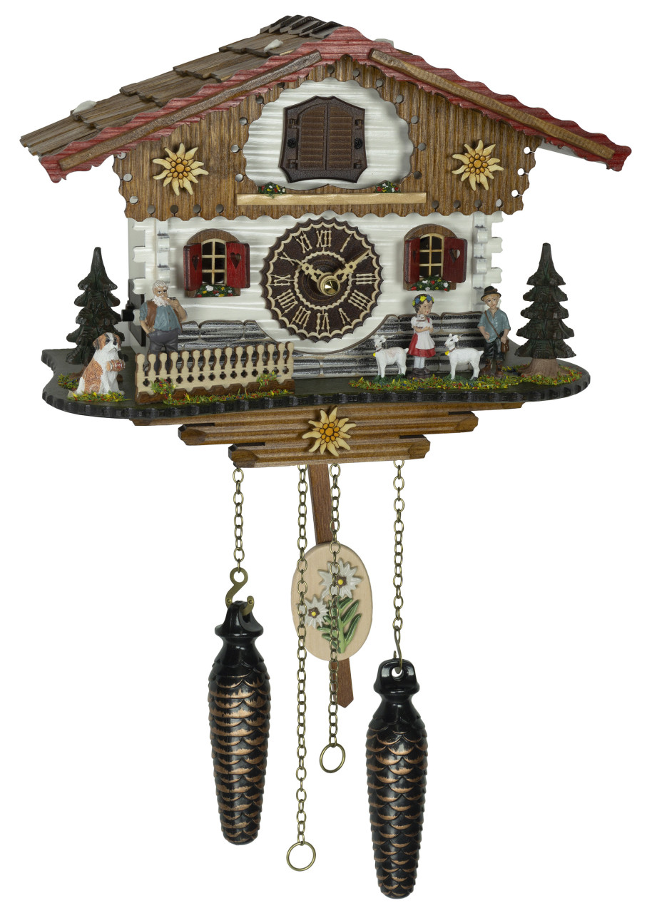 Horloge coucou musical &agrave; piles chalet petits moutons 27 cm