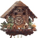 Horloge coucou m&eacute;canique chalet 1 jour sc&egrave;ne foresti&egrave;re gros plan