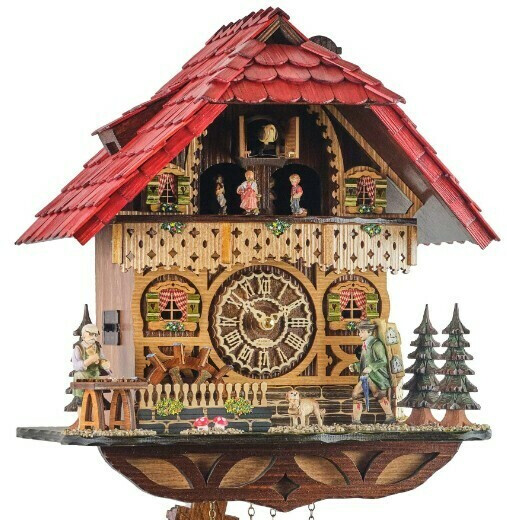 Coucou à quartz musical chalet toit rouge danseurs 38 cm