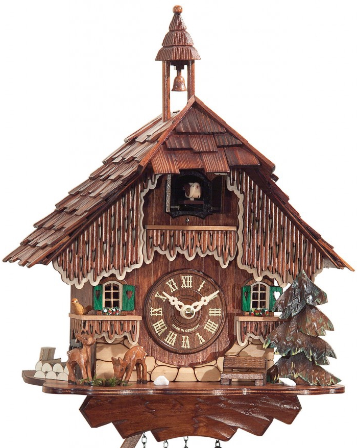 Horloge coucou musical chalet traditionnel gros plan