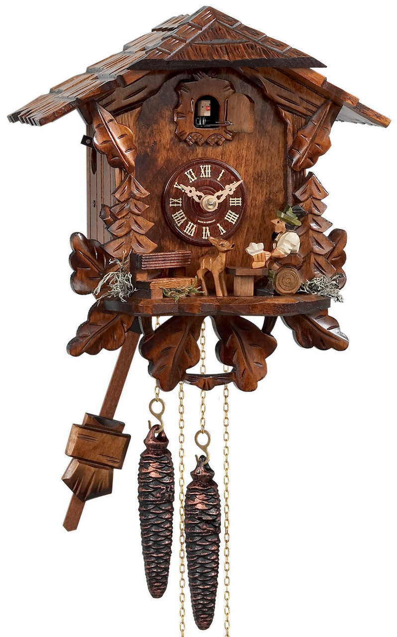 Horloge coucou m&eacute;canique chalet forestier 1 jour buveur de bi&egrave;re et biche