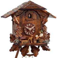 Horloge coucou mécanique chalet forestier 1 jour buveur de bière et biche gros plan