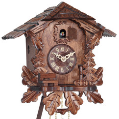 Horloge coucou mécanique chalet 1 jour feuilles de chêne_zoom