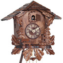Horloge coucou m&eacute;canique chalet 1 jour feuilles de ch&ecirc;ne_zoom