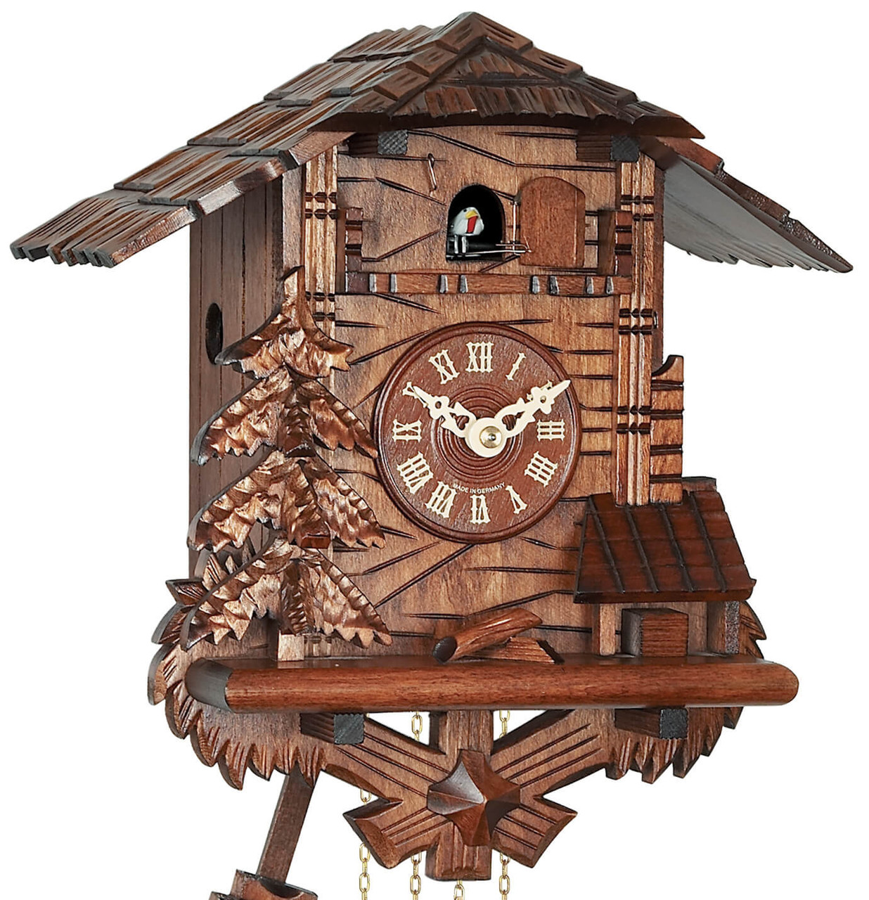 Horloge coucou m&eacute;canique chalet 1 jour sapin_zoom