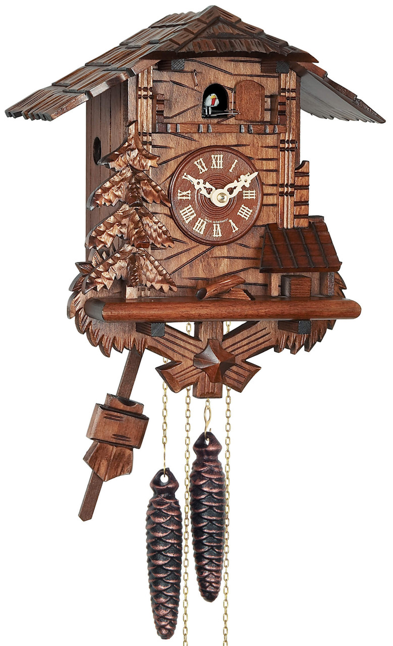 Horloge coucou m&eacute;canique chalet 1 jour sapin