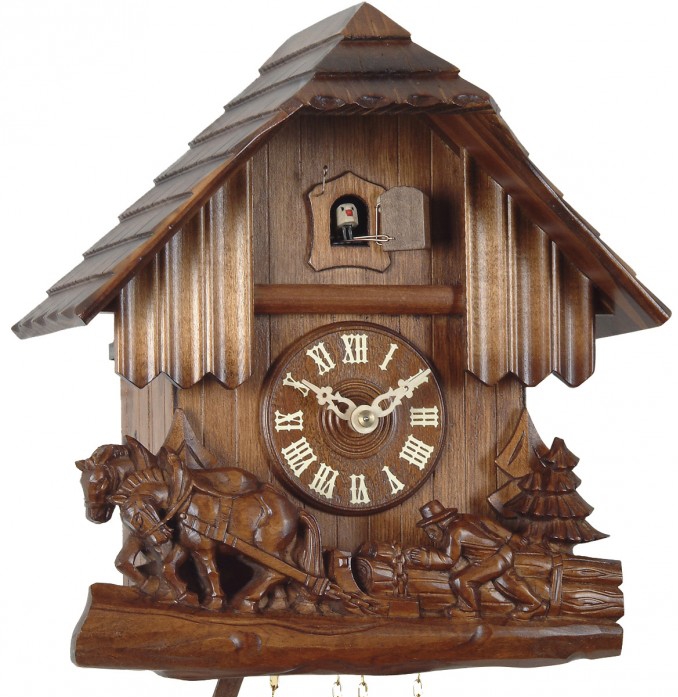 Horloge coucou m&eacute;canique chalet 1 jour chevaux_zoom