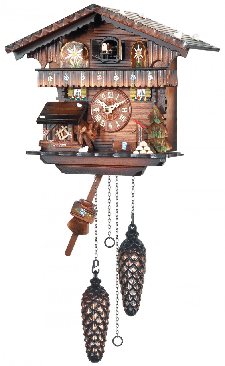 Horloge coucou &agrave; m&eacute;lodie &agrave; piles chalet forestier 26 cm 26 cm
