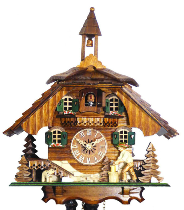 Horloge coucou mécanique 1 jour chalet bûcheron et clocher 31 cm_zoom