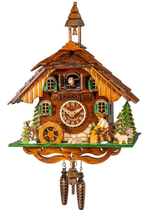 Horloge coucou musical à piles bucheron avec clocheton