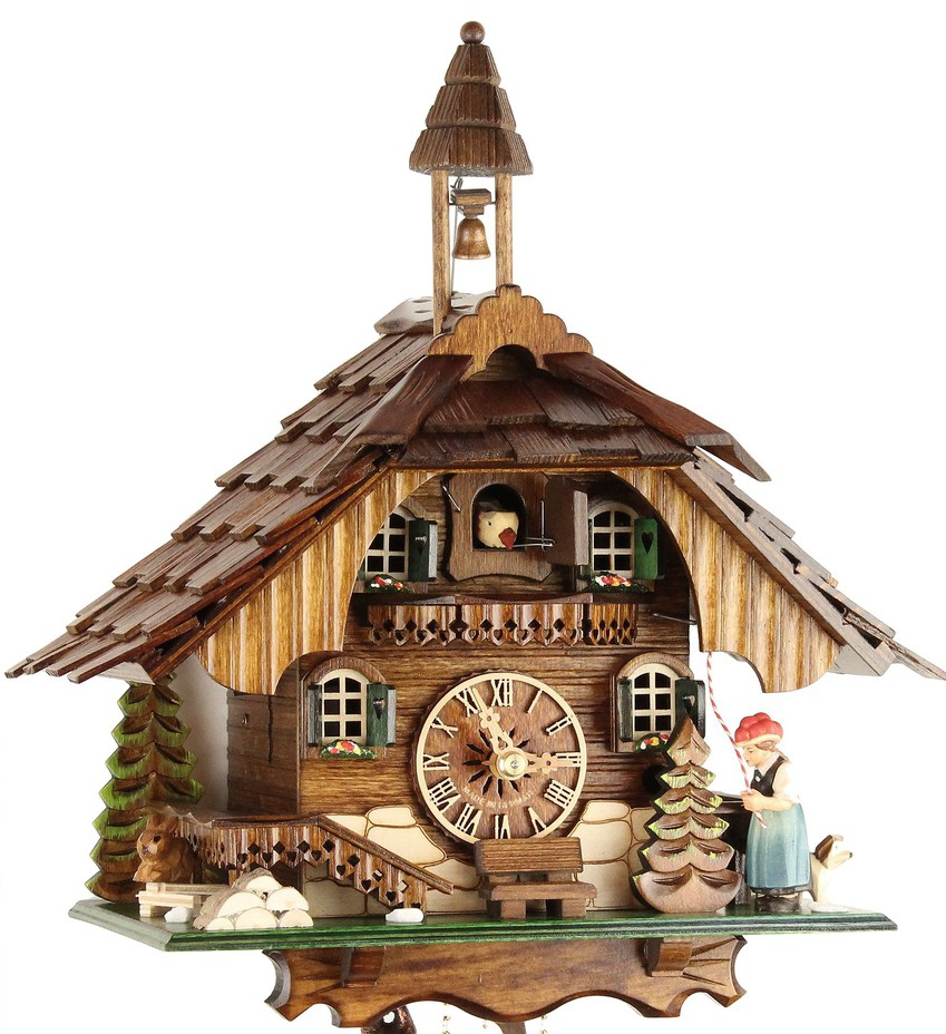 Horloge coucou m&eacute;canique chalet 1 jour clocheton 31 cm_zoom