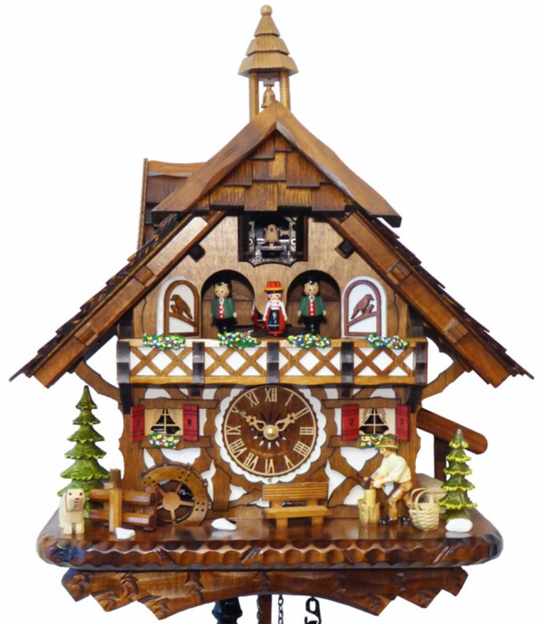 Horloge coucou chalet musical à piles bûcheron et danseurs 43 cm_zoom