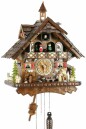 Horloge coucou chalet musical &agrave; piles b&ucirc;cheron et danseurs 43 cm