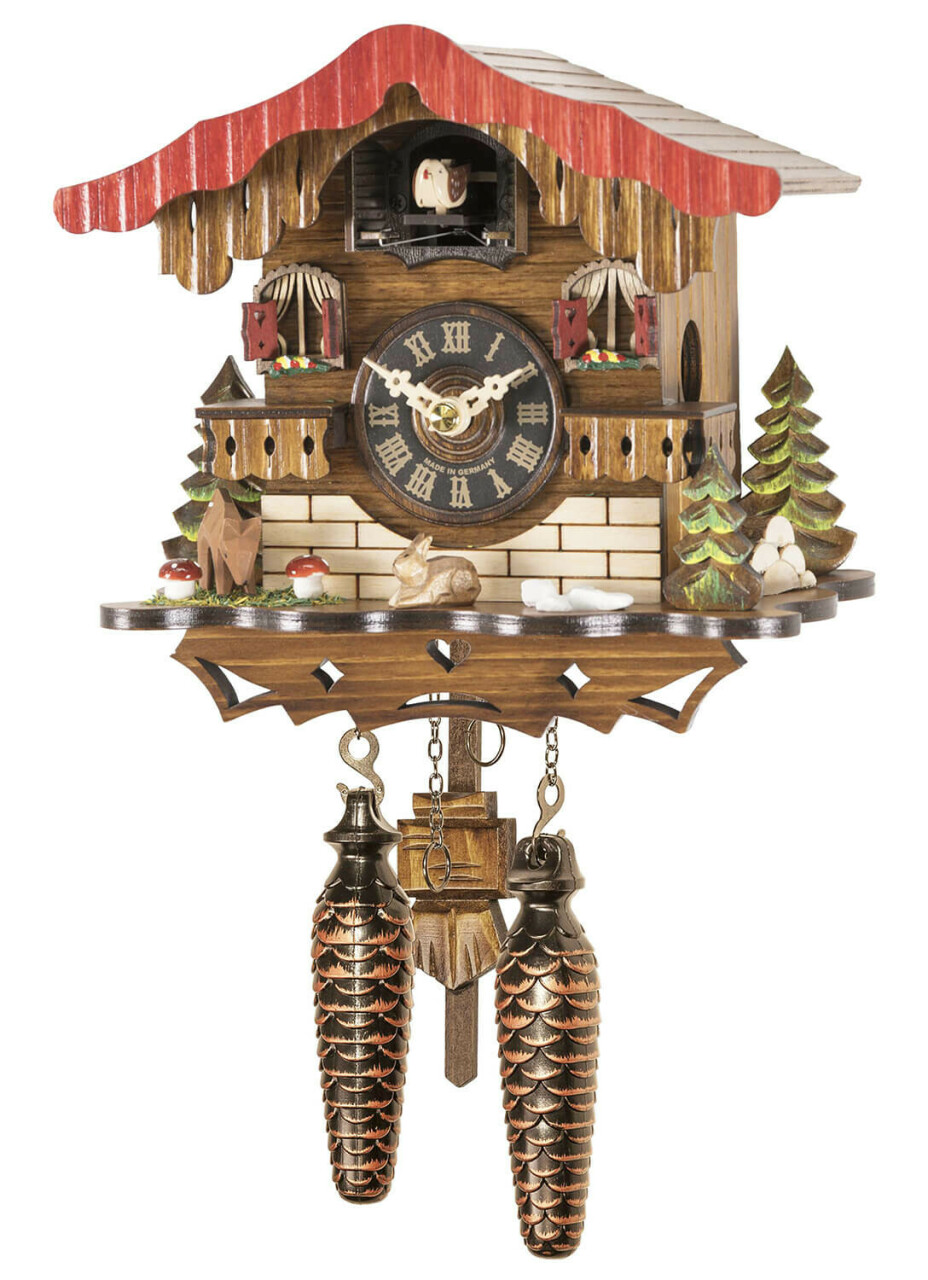 Petite horloge coucou &agrave; pile chalet lapin biche 18 cm