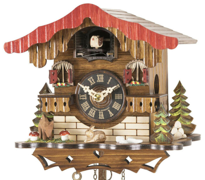 Petite horloge coucou à pile chalet lapin biche 18 cm_zoom