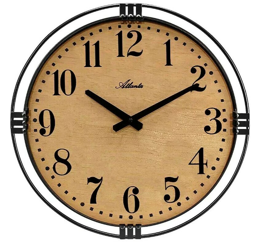 Horloge murale ronde en bois et m&eacute;tal