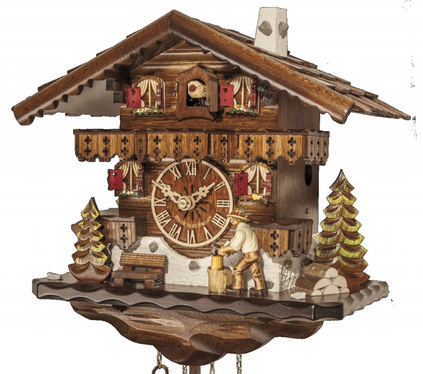 Horloge coucou m&eacute;canique 1 jour chalet b&ucirc;cheron 27 cm_zoom