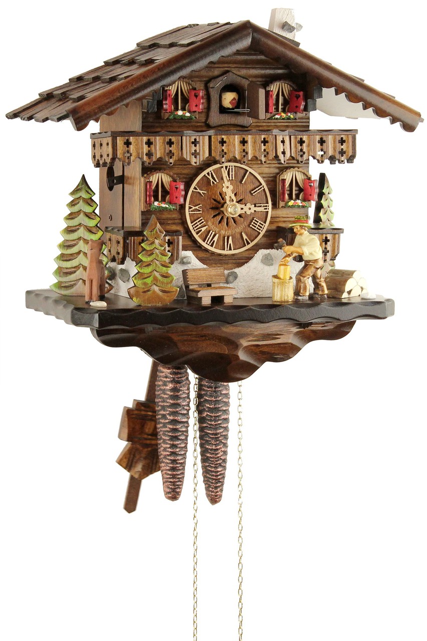 Horloge coucou m&eacute;canique 1 jour chalet b&ucirc;cheron 27 cm