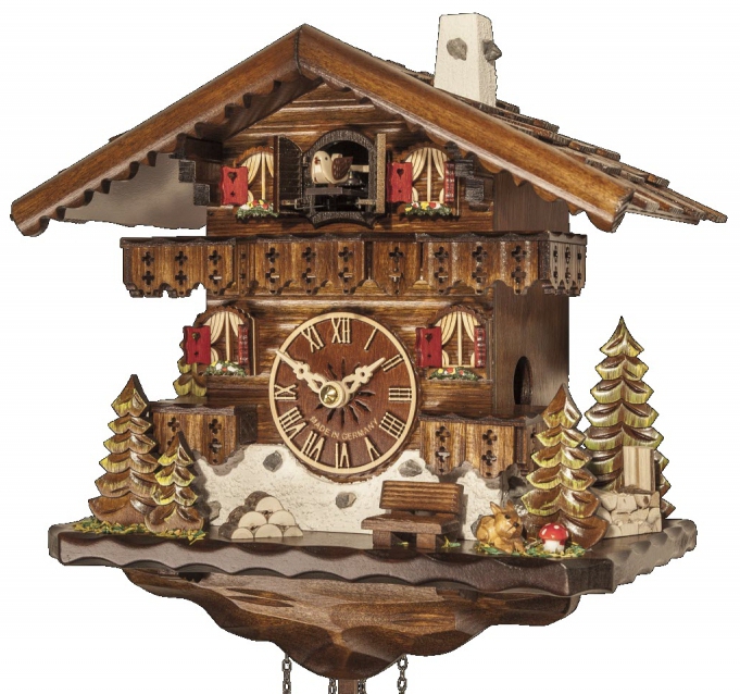 Horloge coucou &agrave; piles chalet petit lapin 27 cm