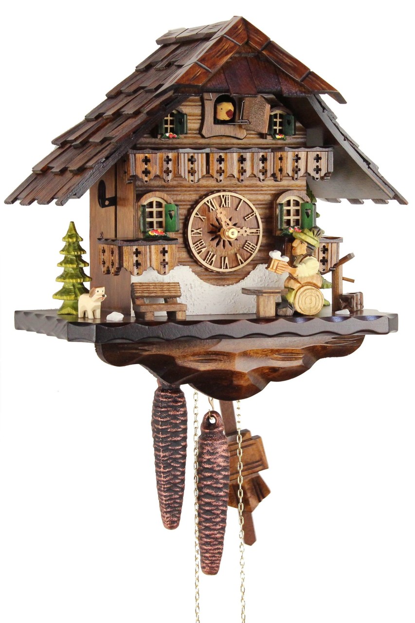 Horloge coucou m&eacute;canique 1 jour buveur de bi&egrave;re 27 cm