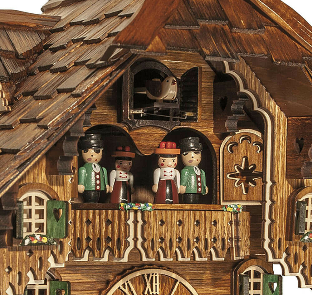 Horloge coucou musical &agrave; piles bucheron roue du moulin_zoom personnages