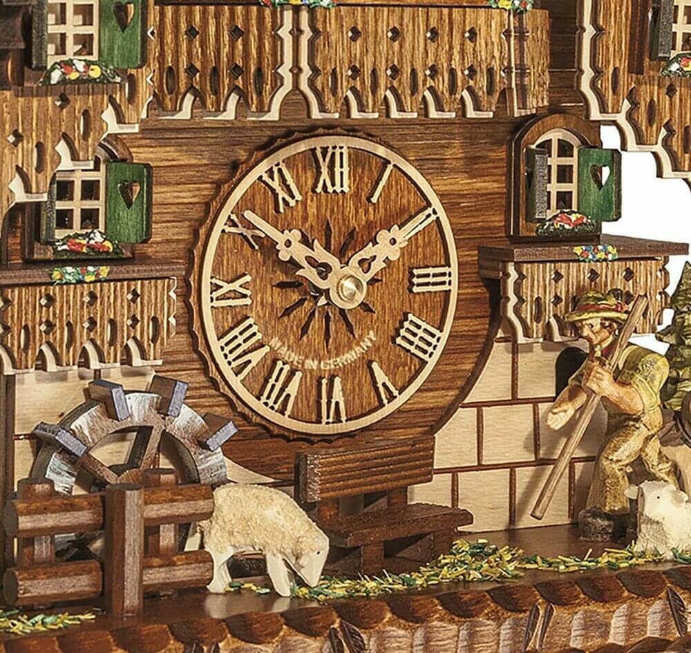 Horloge coucou musical &agrave; piles bucheron roue du moulin_zoom bas