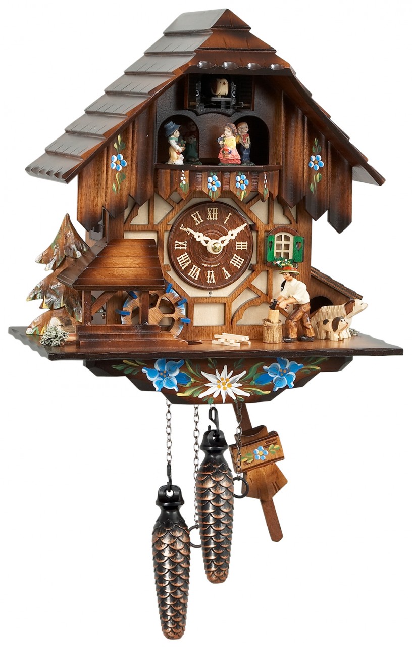 Horloge coucou &agrave; m&eacute;lodie chalet danseurs en bois 30 cm