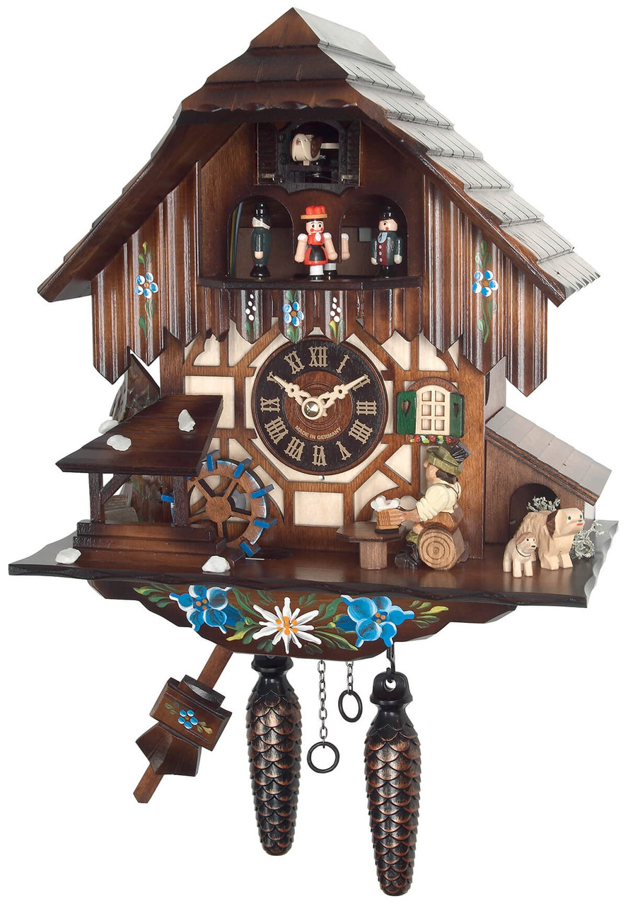 Horloge coucou m&eacute;canique 1 jour musical buveur de bi&egrave;re roue &agrave; eau 30 cm