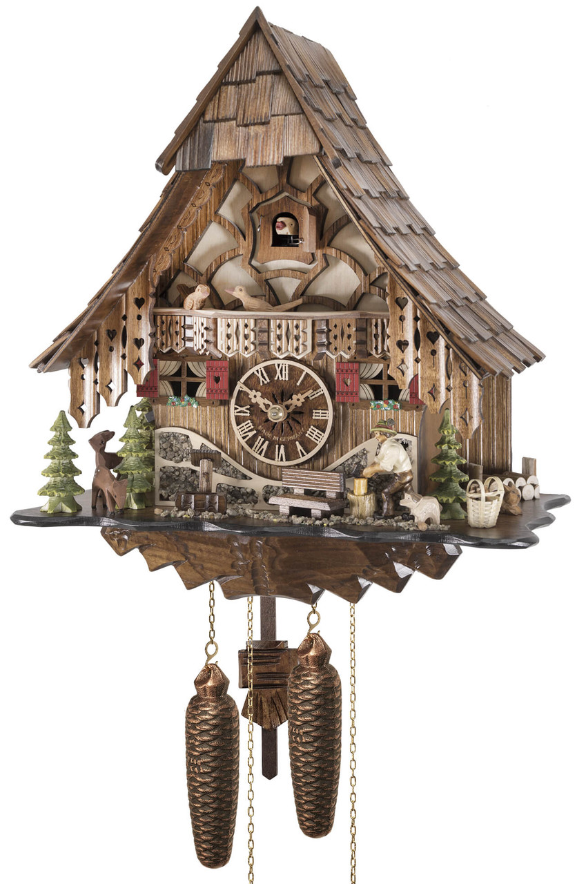 Horloge coucou m&eacute;canique traditionnel 8 jours chalet d&eacute;cor pierres 42 cm