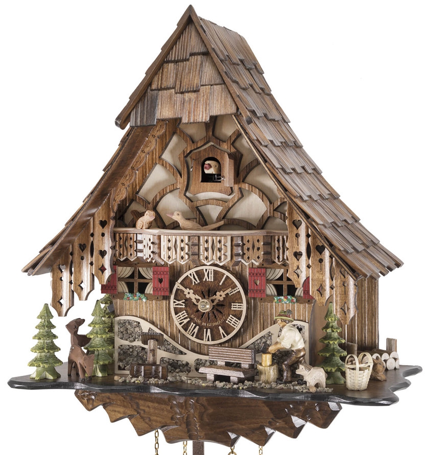 Horloge coucou m&eacute;canique traditionnel 8 jours chalet d&eacute;cor pierres 42 cm_zoom